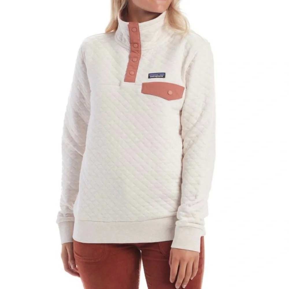 Patagonia Organic Quilted Cotton T-Snap Pullover Large Cream Clay Pink Outdoor